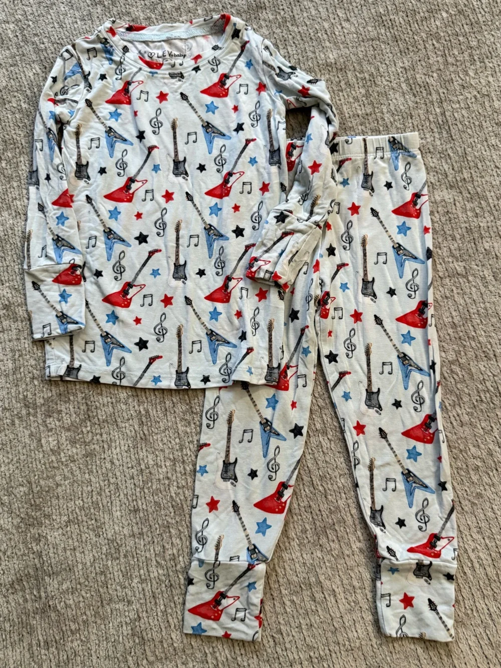 Lev Baby Bamboo Pajama Set Guitars Stars‎ Music Print 2T Rockstar